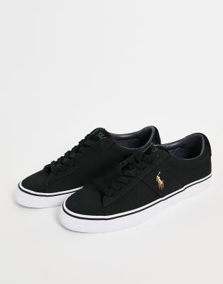 Polo Ralph Lauren canvas sayer trainer in black with multi pony logo - ASOS Price Checker