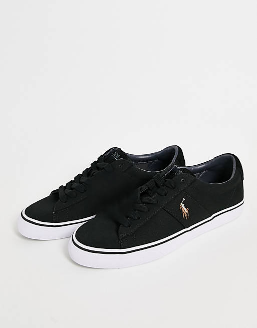 Polo Ralph Lauren canvas Sayer sneakers in black with multi pony logo