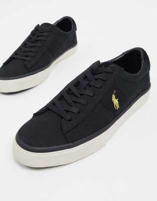 polo ralph lauren trainer in black with gold logo