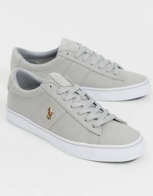 polo ralph lauren sayer canvas sneaker with multi polo player in white