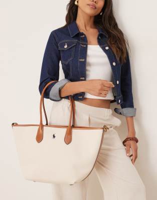 Polo Ralph Lauren Polo Ralph Lauren canvas zip up tote bag in cream-White