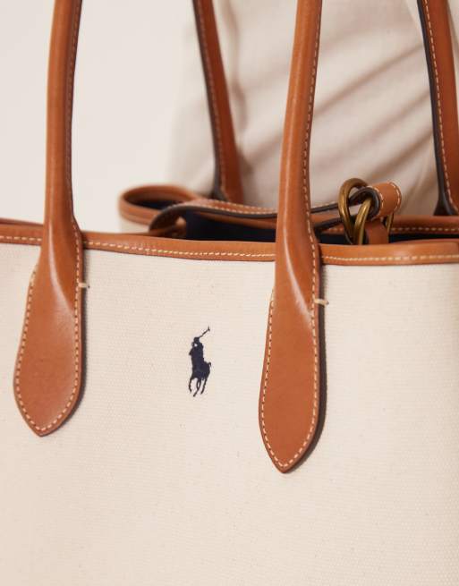 Polo Ralph Lauren canvas zip up tote bag in cream, 3 of 4