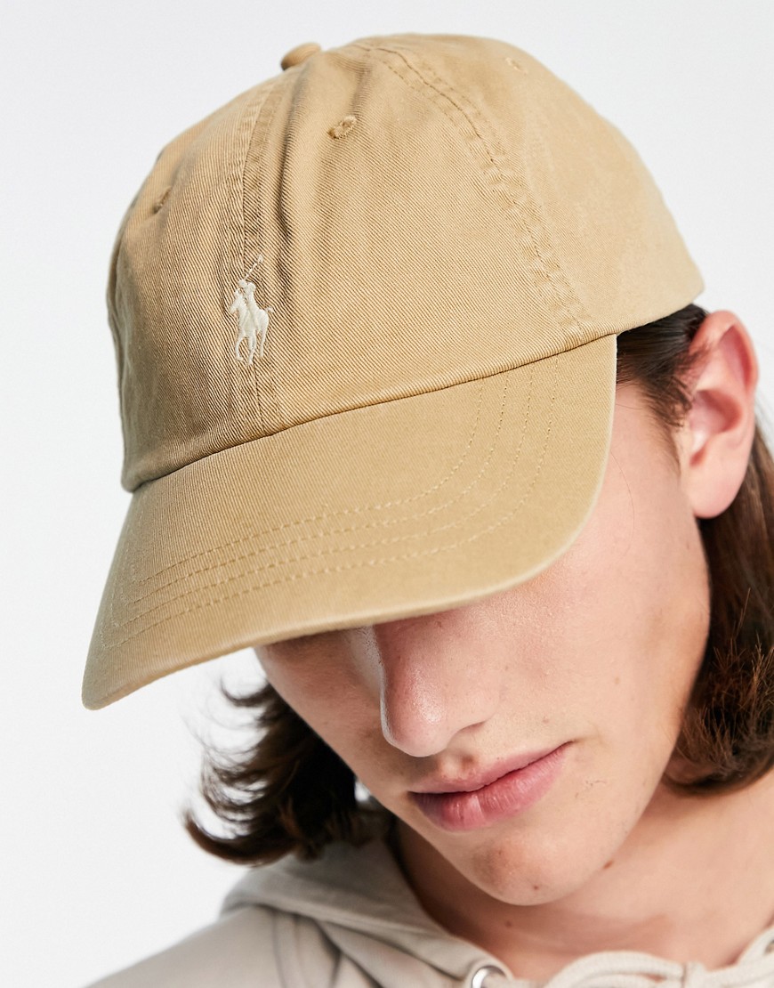 polo ralph lauren cap in tan with pony logo-brown