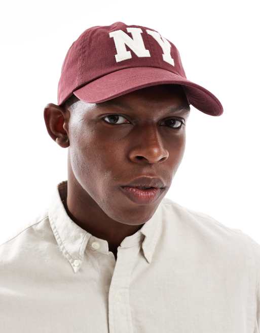 Polo Ralph Lauren - Cappellino con visiera bordeaux in twill con applicazione NY