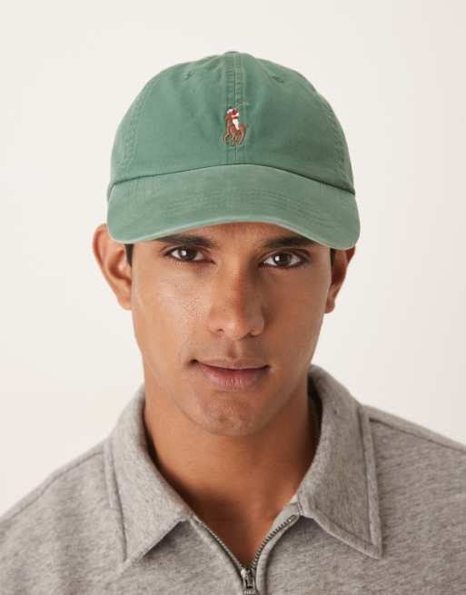 Polo Ralph Lauren - Cappellino con visiera e logo multiplo in twill elasticizzato color verde scuro