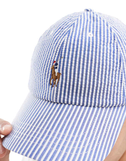 Polo Ralph Lauren Cappello con visiera in seersucker a righe blu