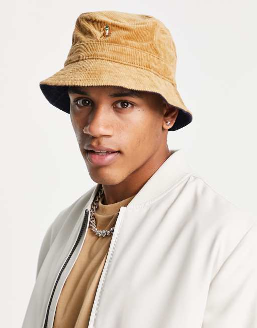 Polo Ralph Lauren - Cappello da pescatore color cuoio a coste con logo del pony