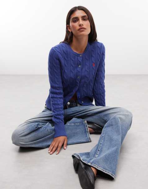 Polo Ralph Lauren Cardigan aus Baumwolle mit Zopfmuster und Icon-Logo in Blau - view 1