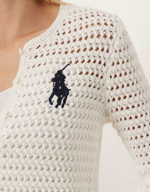 Polo Ralph Lauren - Cárdigan blanco con logo de icono de punto, 2 de 4