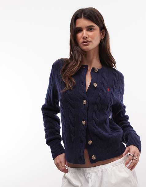 Polo Ralph Lauren - cárdigan de punto de ochos mezcla de lana con logo icon en azul marino - view 1
