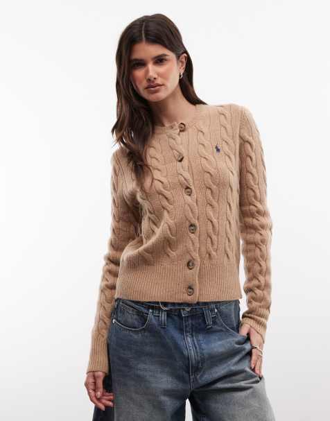 Polo Ralph Lauren - cárdigan de punto de ochos mezcla de lana con logo icon en camel tostado - view 1