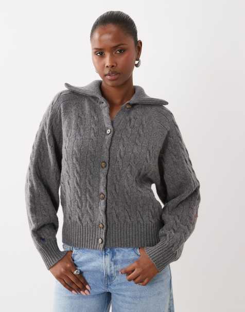 Polo Ralph Lauren - Cardigan grigio in maglia a trecce - view 1
