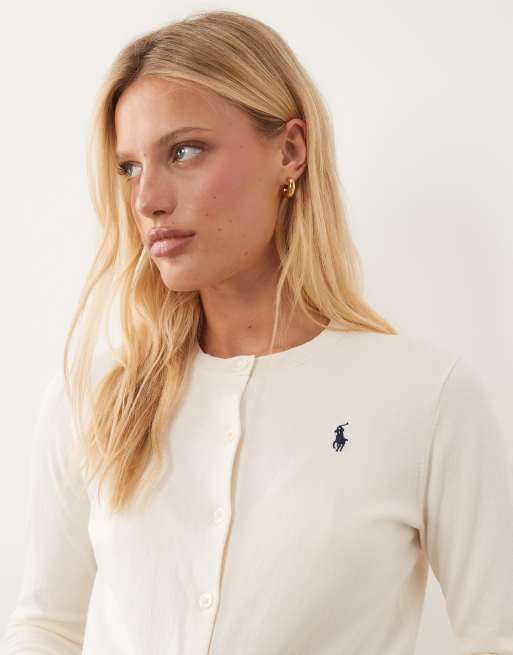 Polo Ralph Lauren cardigan i finstickning med ikonlogga i cream, 2 av 4