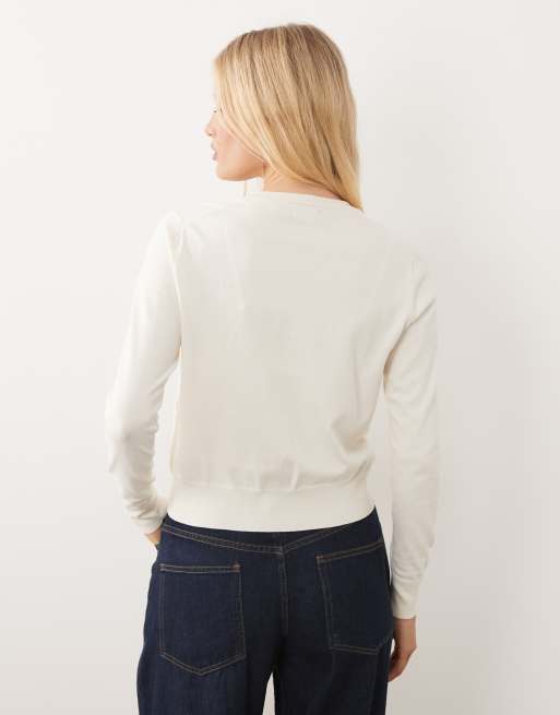 Polo Ralph Lauren cardigan i finstickning med ikonlogga i cream, 4 av 4