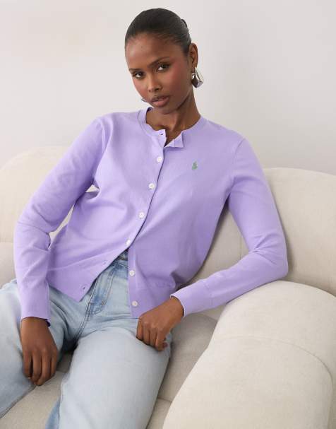 Polo Ralph Lauren cardigan i finstrik med ikonlogo i lavendel - view 1