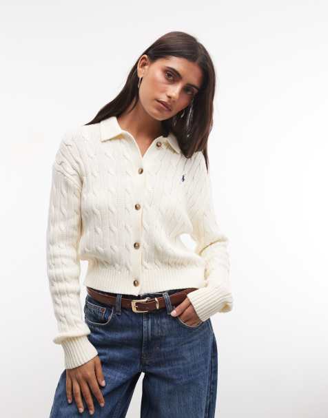 Polo Ralph Lauren cardigan lavorato a trecce a vestibilità dritta color crema - view 1