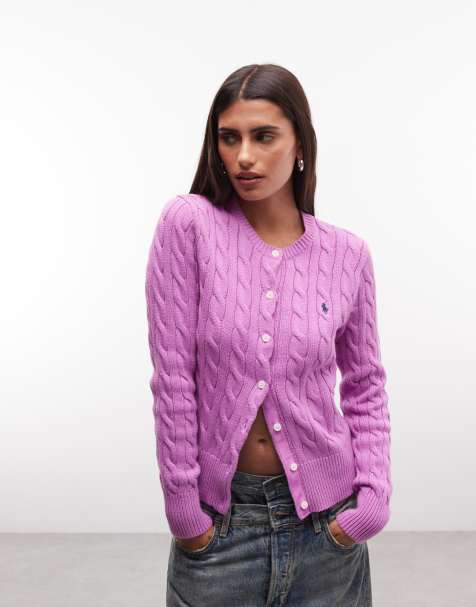 Polo Ralph Lauren - Cardigan lavorato in cotone a trecce rosa con logo - view 1