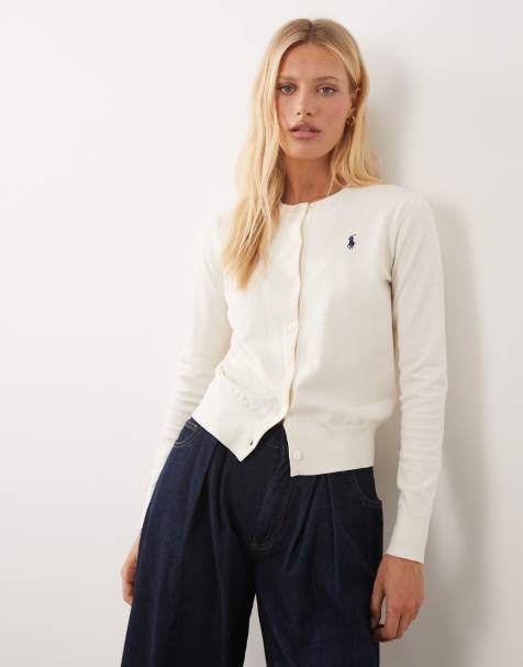 Polo Ralph Lauren Cardigan mit feinem Strick und Icon-Logo in Cremeweiß - view 1
