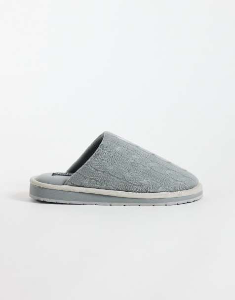 Polo Ralph Lauren Carey gebreide pantoffels met kabelpatroon in grijs - view 1