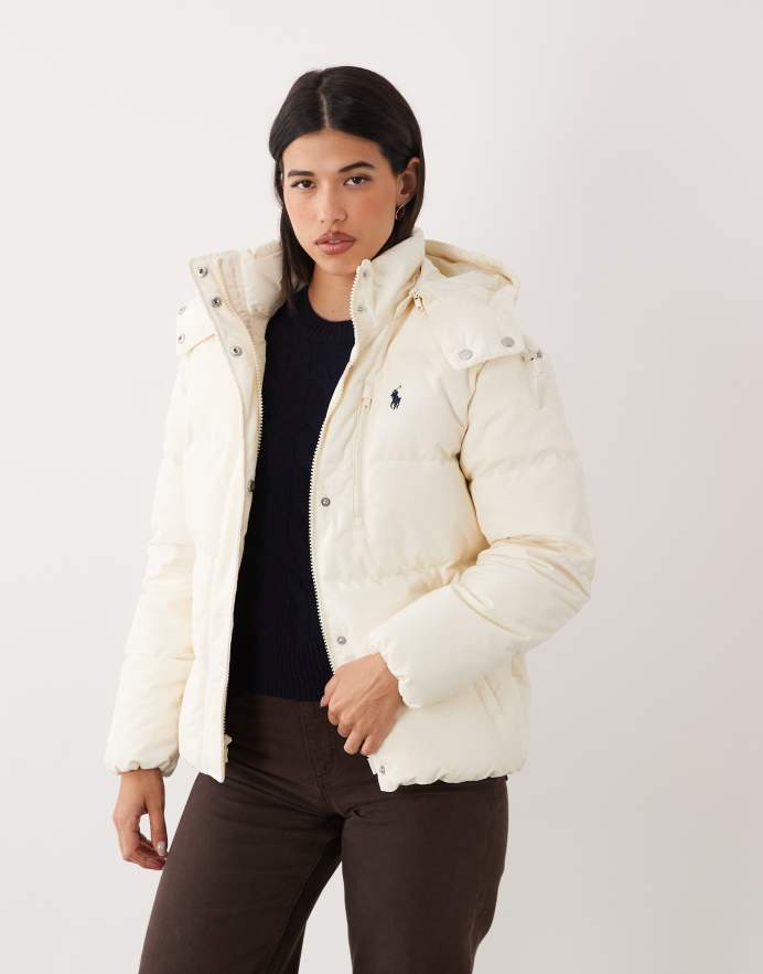 Polo Ralph Lauren Carly - Chaqueta color crema acolchada con capucha de plumón