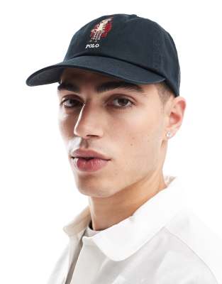 Polo Ralph Lauren - Casquette de baseball avec logo ourson style Noël brodé en sergé - Noir