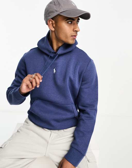 Polo Ralph Lauren central icon logo double knit hoodie in blue heather