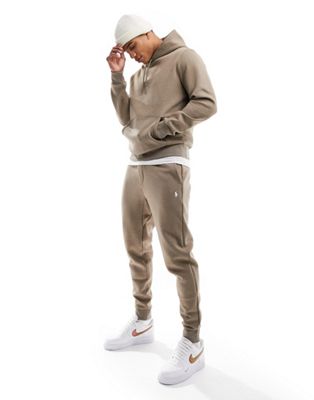 Polo Ralph Lauren central icon logo double knit sweat hoodie in beige marl CO-ORD