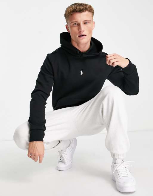 Polo Ralph Lauren central icon logo double knit sweat hoodie in black | ASOS