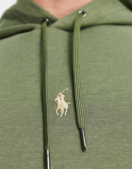 Polo Ralph Lauren central icon logo double knit sweat hoodie in olive green  | ASOS