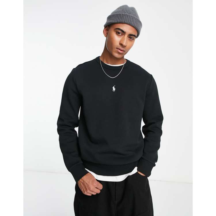 Polo Ralph Lauren central icon logo double knit sweatshirt in black | ASOS