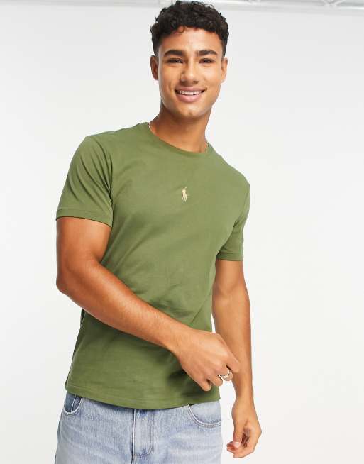 Polo Ralph Lauren central icon logo t-shirt custom fit in olive green | ASOS