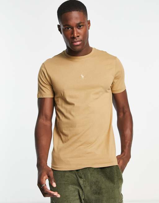 Polo Ralph Lauren central icon logo t-shirt custom fit in tan | ASOS