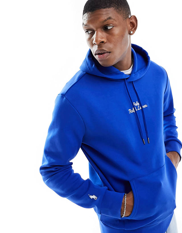 Polo Ralph Lauren - central logo double knit hoodie in mid blue