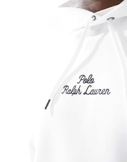 Polo Ralph Lauren central logo double knit hoodie in white