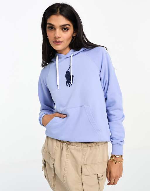 Polo Ralph Lauren central logo hoodie in light blue ASOS