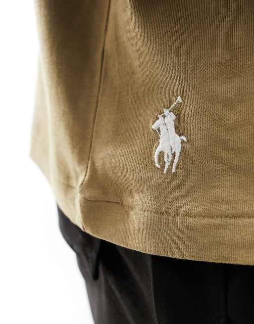 Polo Ralph Lauren central logo t-shirt classic oversized fit in khaki tan, 4 of 4