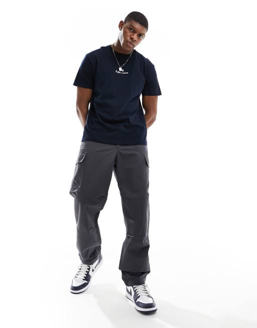 Polo Ralph Lauren central logo t-shirt classic oversized fit in navy, 4 of 4