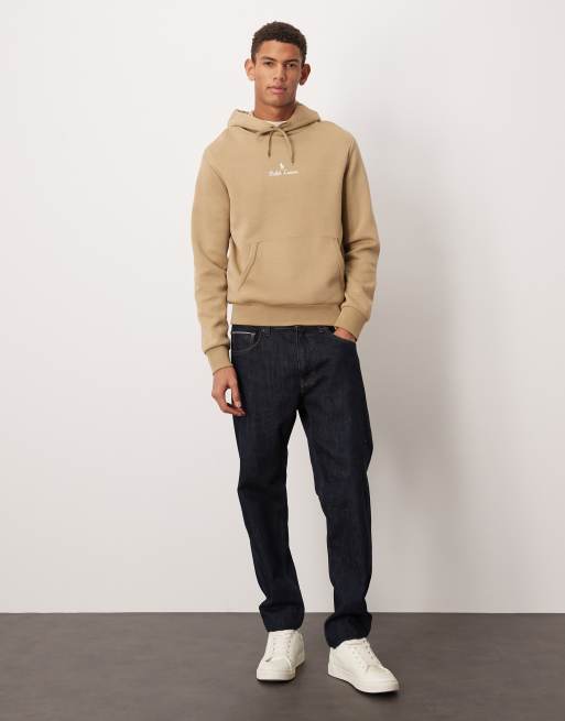 Polo Ralph Lauren central script icon logo double knit jersey hoodie in beige, 2 of 5