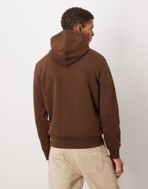 Polo Ralph Lauren central script icon logo double knit jersey hoodie in brown, 3 of 5