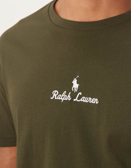 Polo Ralph Lauren central script icon logo t-shirt classic oversized fit in olive green, 5 of 5