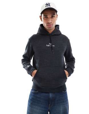 Polo Ralph Lauren central script logo double knit hoodie in black marl ...