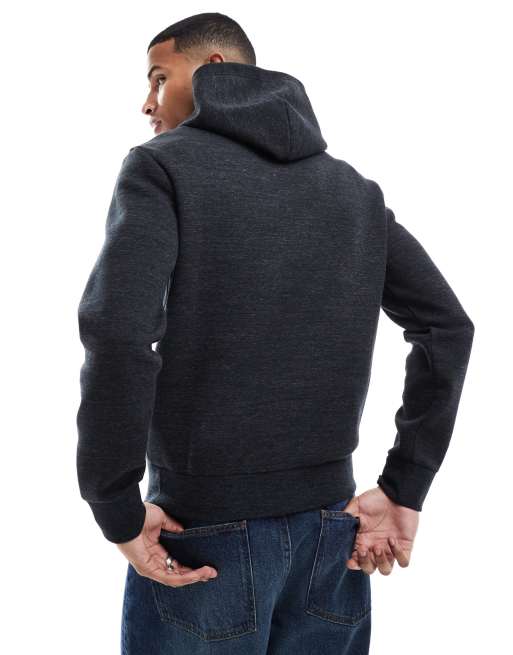 Polo Ralph Lauren central script logo double knit hoodie in black marl, 3 of 4