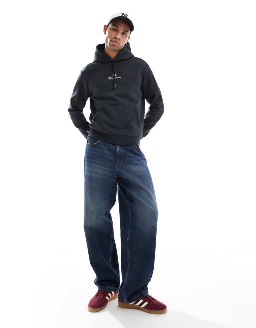 Polo Ralph Lauren central script logo double knit hoodie in black marl, 4 of 4