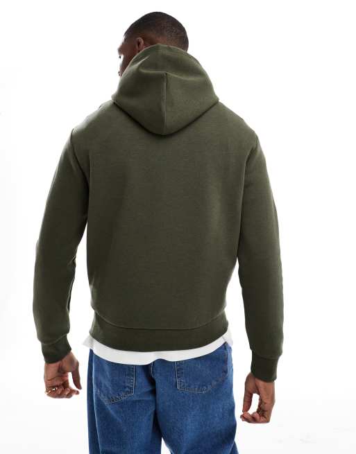 Polo Ralph Lauren central script logo double knit hoodie in dark green marl, 3 of 4