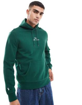 Polo Ralph Lauren Central Script Logo Double Knit Hoodie In Dark Green