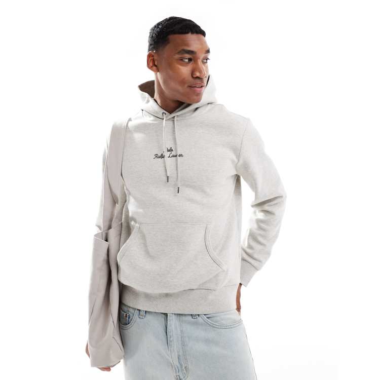 Polo Ralph Lauren central script logo double knit hoodie in gray heather ASOS