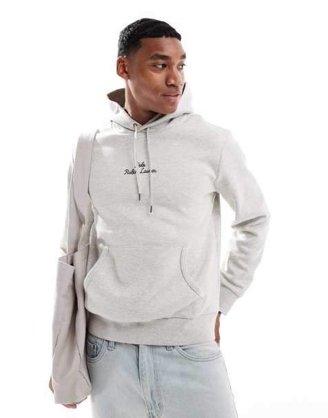 Polo Ralph Lauren central script logo double knit hoodie in grey marl - view 1