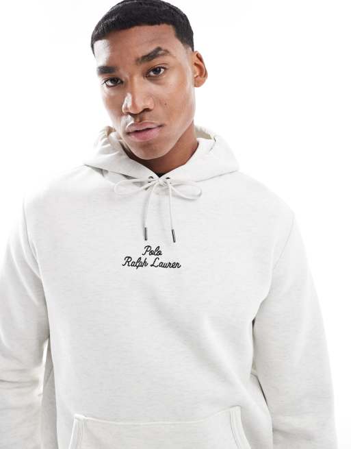 Polo Ralph Lauren central script logo double knit hoodie in heathered stone