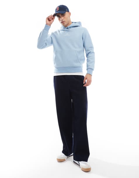Polo Ralph Lauren central script logo double knit hoodie in light blue heather - view 1