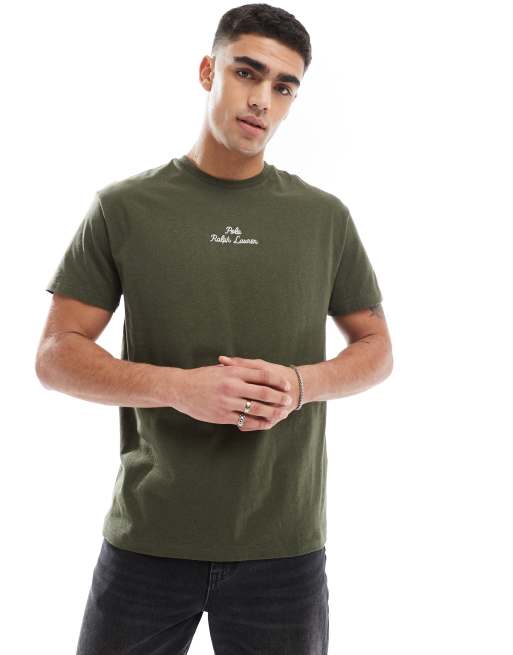 Polo Ralph Lauren central script logo T-shirt classic oversized fit in dark green heather